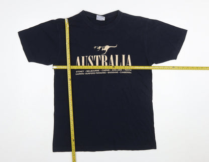 Gooses Men's Navy Australia Print Cotton Crew Neck T-Shirt Medium