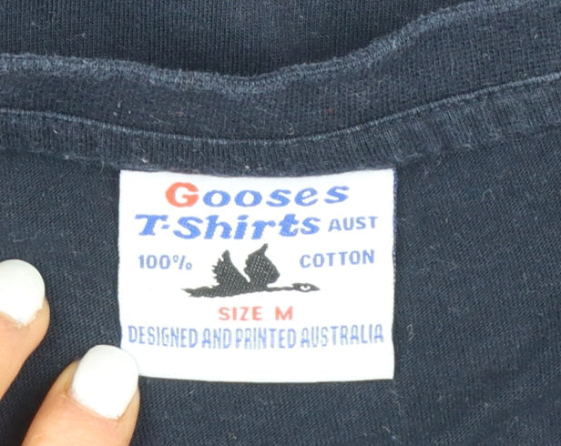 Gooses Men's Navy Australia Print Cotton Crew Neck T-Shirt Medium