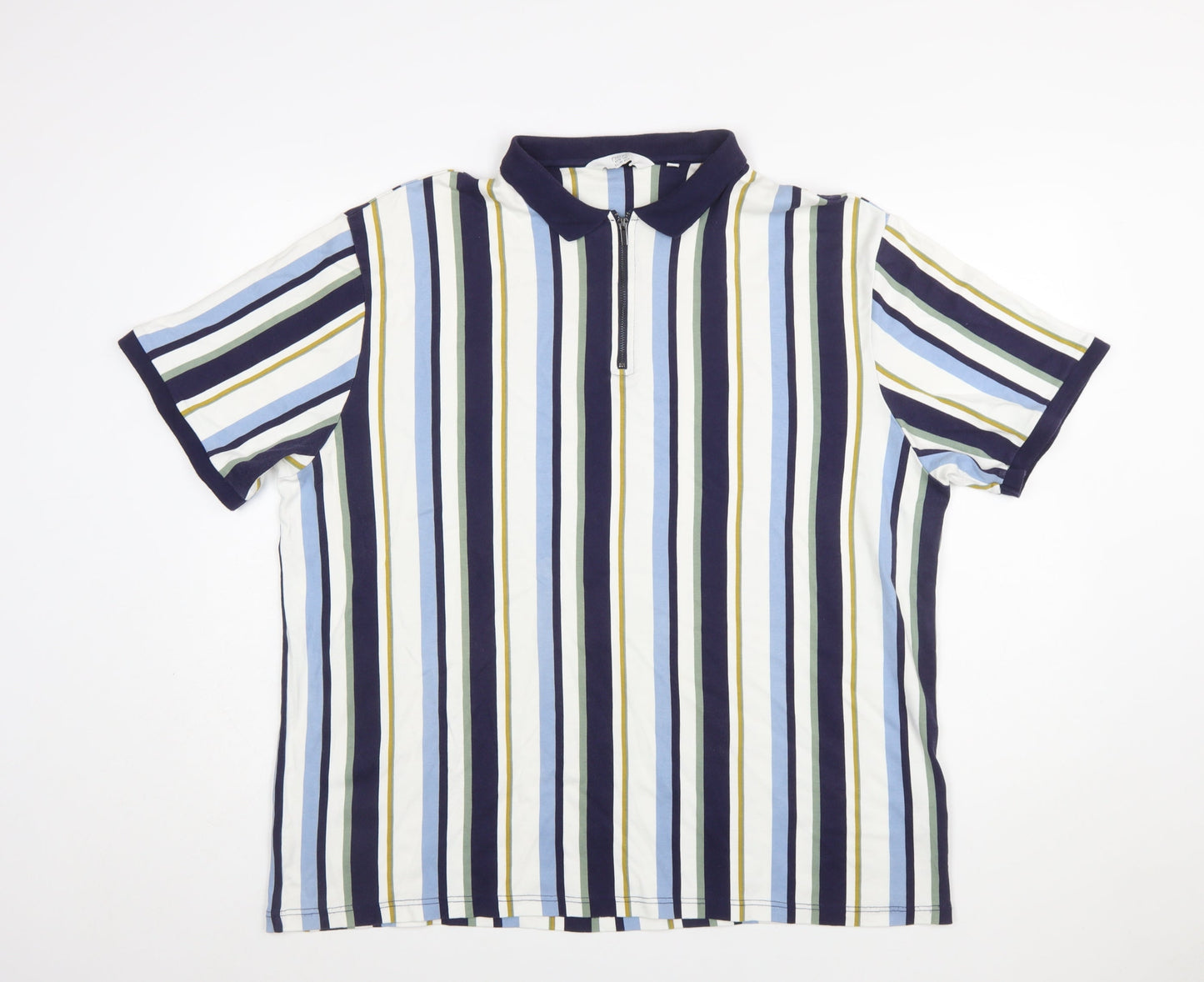 Next Men's Multicoloured Striped Slim Fit 3XL Cotton Polo Shirt