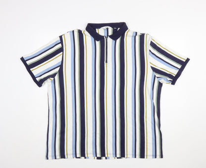 Next Men's Multicoloured Striped Slim Fit 3XL Cotton Polo Shirt