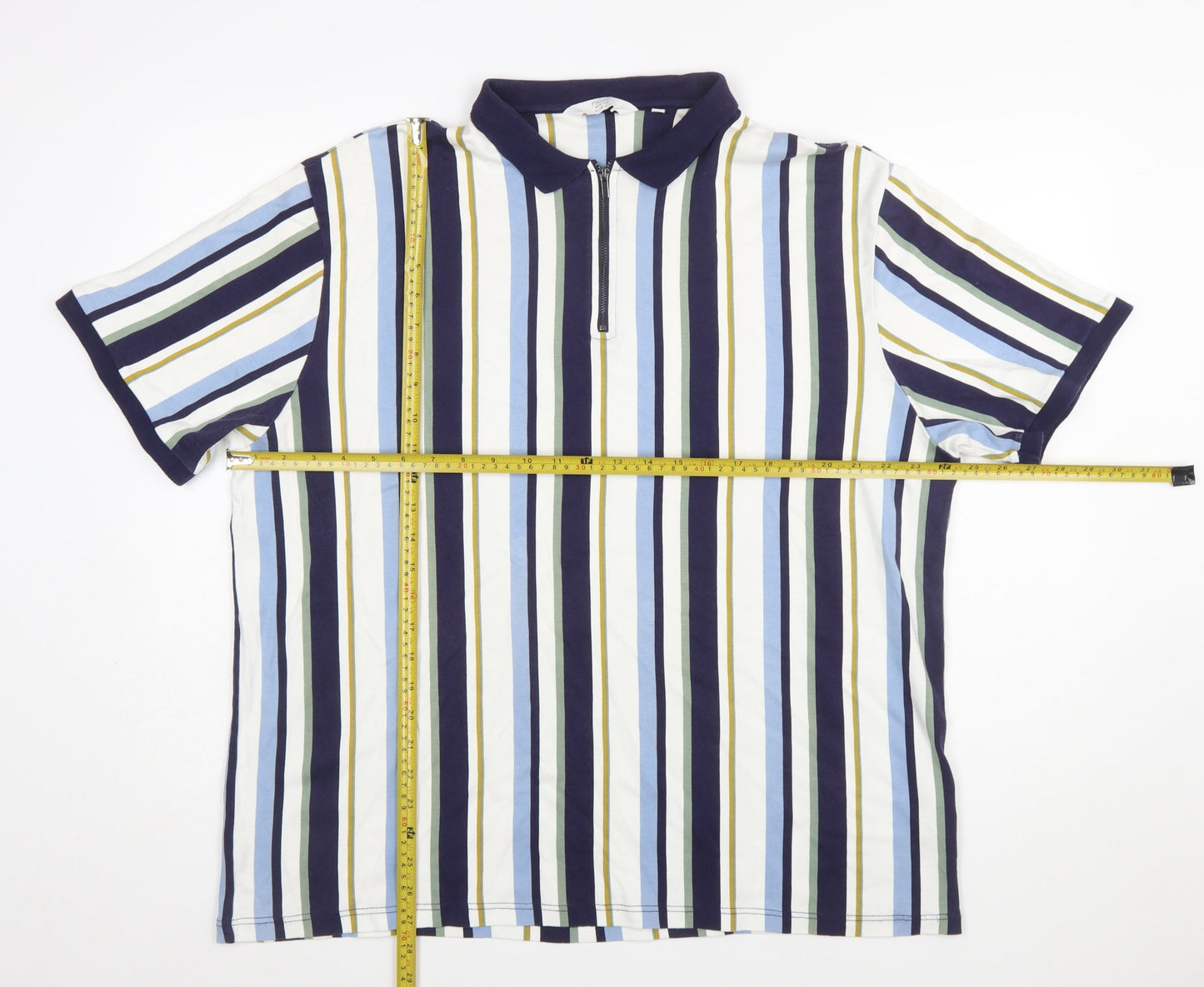 Next Men's Multicoloured Striped Slim Fit 3XL Cotton Polo Shirt