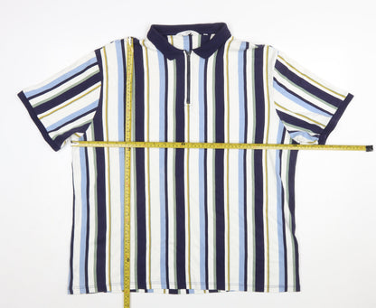 Next Men's Multicoloured Striped Slim Fit 3XL Cotton Polo Shirt