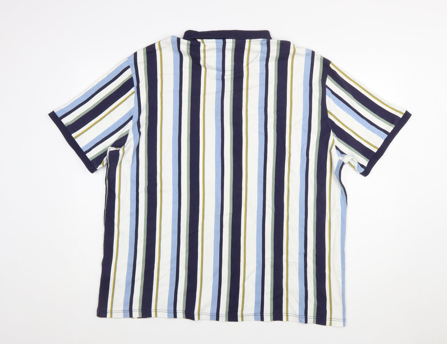Next Men's Multicoloured Striped Slim Fit 3XL Cotton Polo Shirt