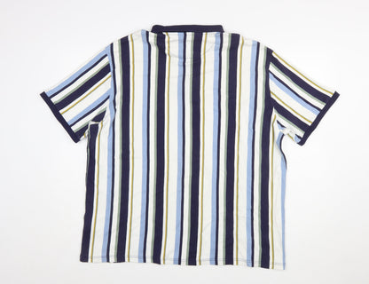 Next Men's Multicoloured Striped Slim Fit 3XL Cotton Polo Shirt