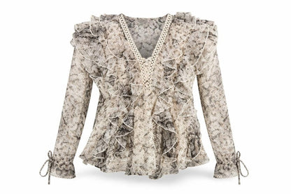 River Island Womens Beige Snake Print Ruffle Wrap Blouse Size 10