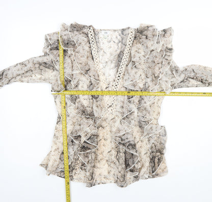 River Island Womens Beige Snake Print Ruffle Wrap Blouse Size 10
