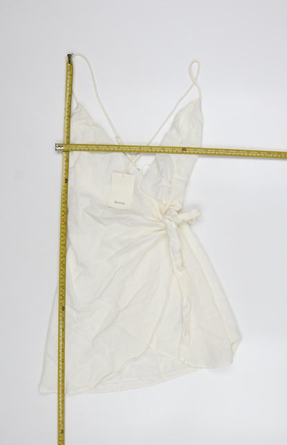 Bershka Women Ivory Short Wrap Dress Size S Sleeveless Viscose