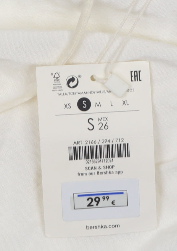Bershka Women Ivory Short Wrap Dress Size S Sleeveless Viscose