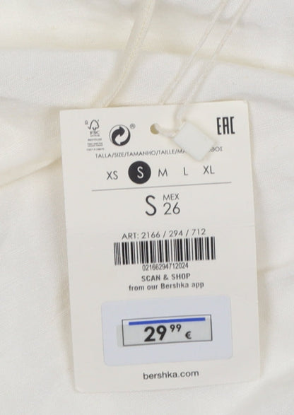 Bershka Women Ivory Short Wrap Dress Size S Sleeveless Viscose
