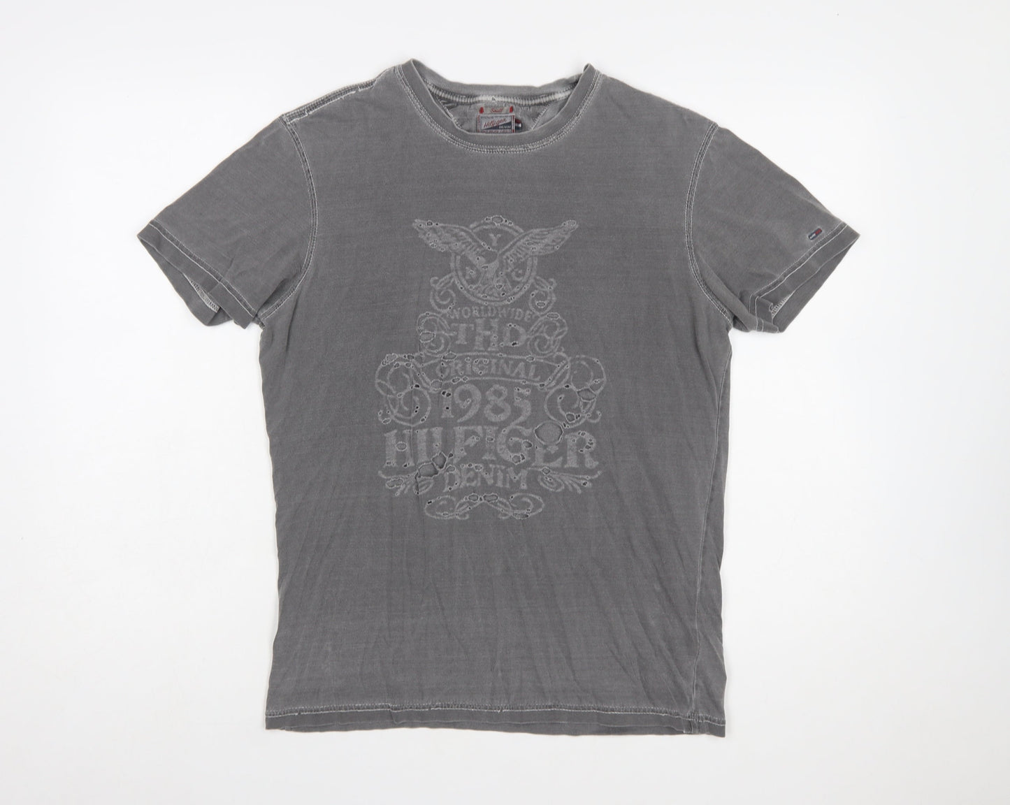 Tommy Hilfiger Denim Men's Grey Small Graphic Cotton T-Shirt