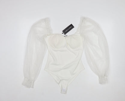 I Saw It First Women White Milkmaid Organza Sleeve Bodysuit Size S