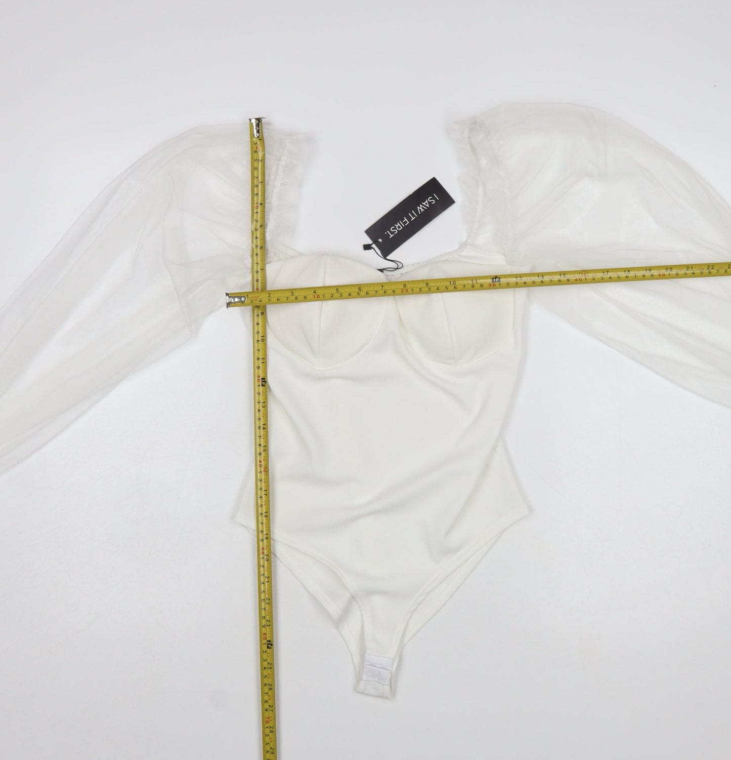 I Saw It First Women White Milkmaid Organza Sleeve Bodysuit Size S