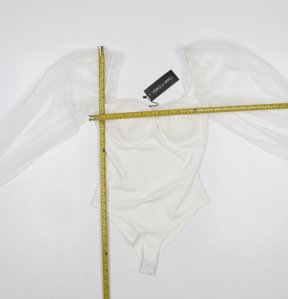 I Saw It First Women White Milkmaid Organza Sleeve Bodysuit Size S