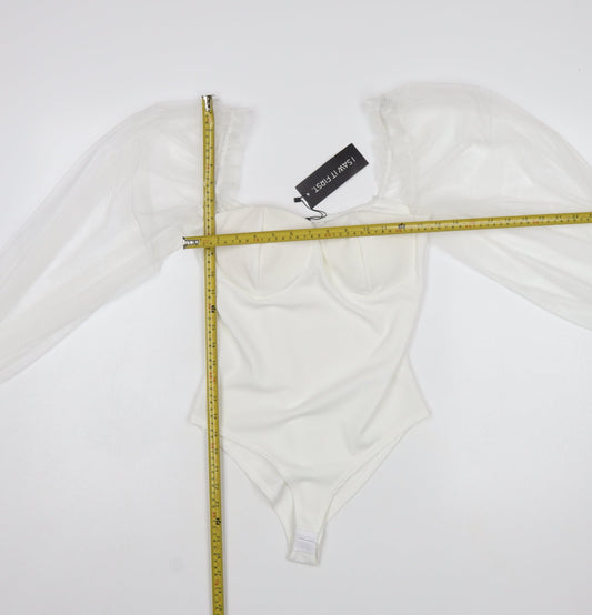 I Saw It First Women White Milkmaid Organza Sleeve Bodysuit Size S