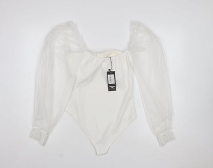 I Saw It First Women White Milkmaid Organza Sleeve Bodysuit Size S