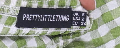 PrettyLittleThing Women’s Green Check Puff Sleeve Short A-Line Dress UK 6