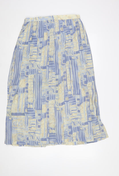 Jacques Vert Women Blue Geometric Pleated Midi Skirt Size 14