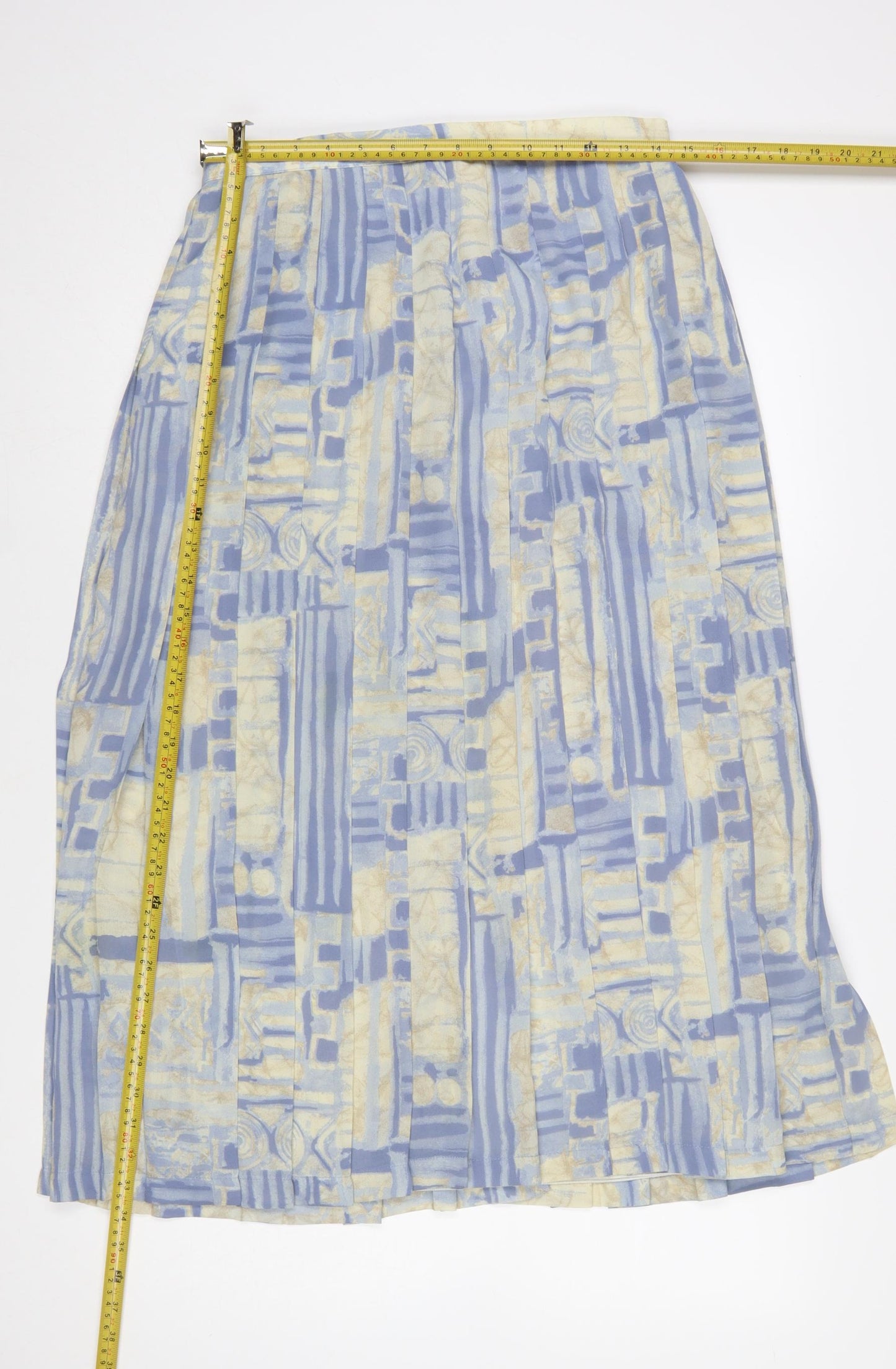 Jacques Vert Women Blue Geometric Pleated Midi Skirt Size 14