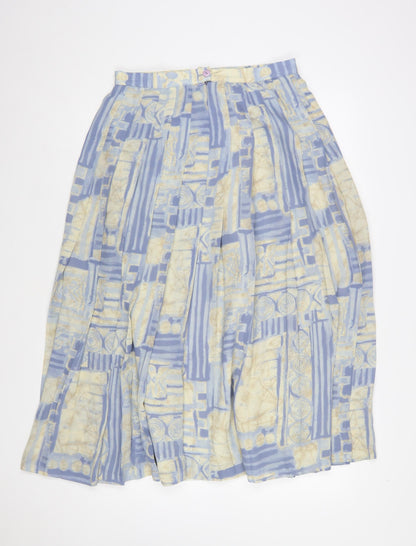 Jacques Vert Women Blue Geometric Pleated Midi Skirt Size 14