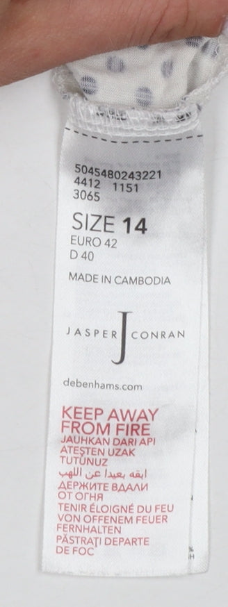 Jasper Conran Women White Polka Dot Viscose Slip Dress Size 14