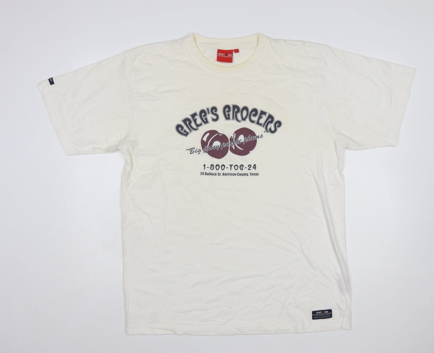 TOG24 Ivory Cotton Graphic Print Men's T-Shirt L