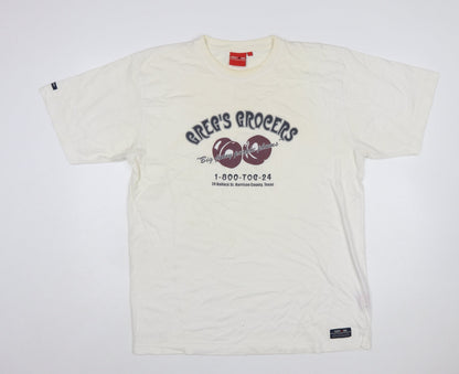 TOG24 Ivory Cotton Graphic Print Men's T-Shirt L