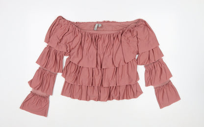 ASOS Womens Pink Off Shoulder Ruffle Blouse UK 12 Long Sleeve