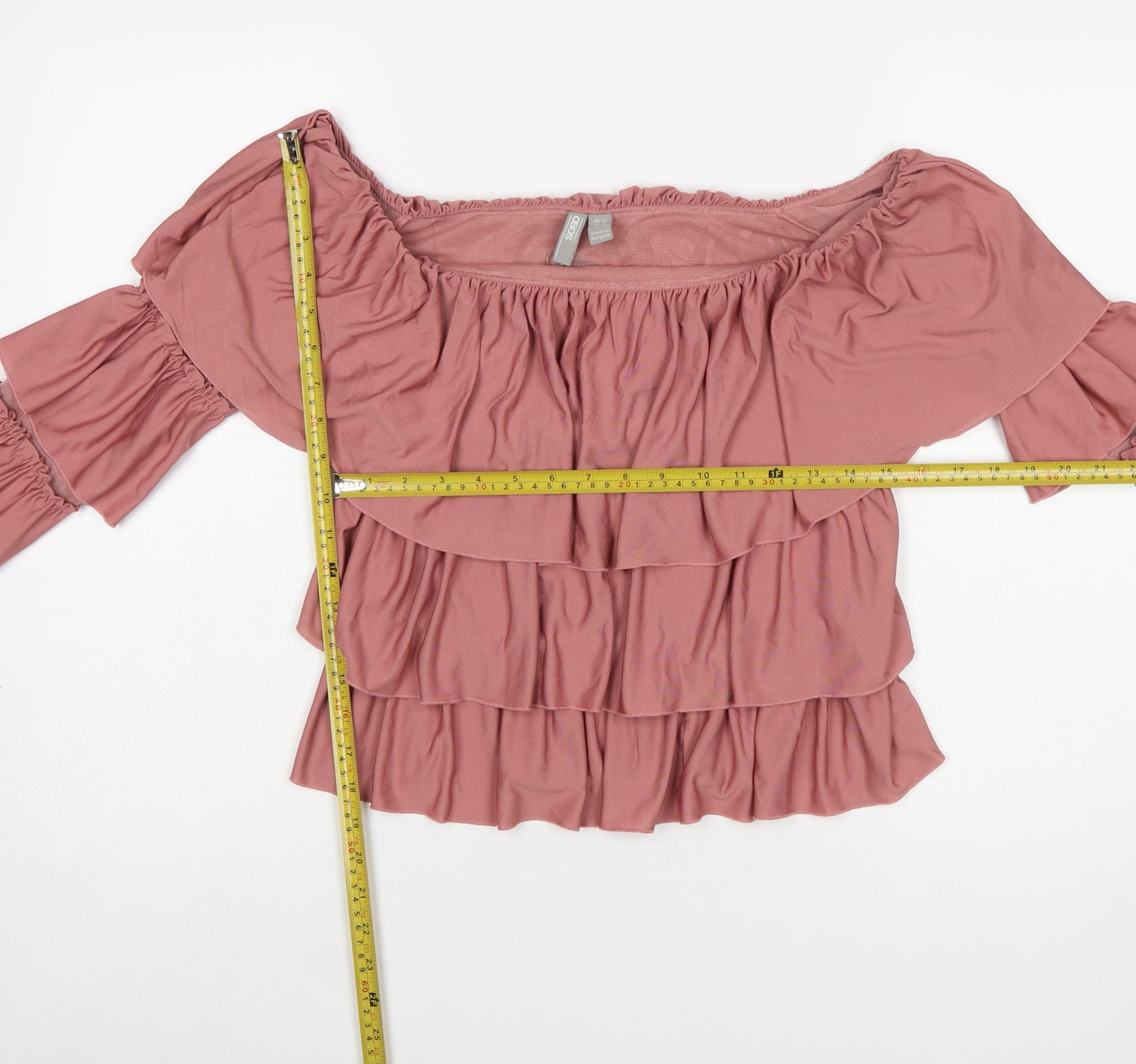 ASOS Womens Pink Off Shoulder Ruffle Blouse UK 12 Long Sleeve