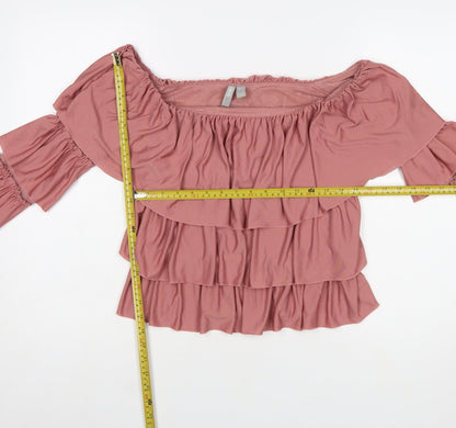 ASOS Womens Pink Off Shoulder Ruffle Blouse UK 12 Long Sleeve