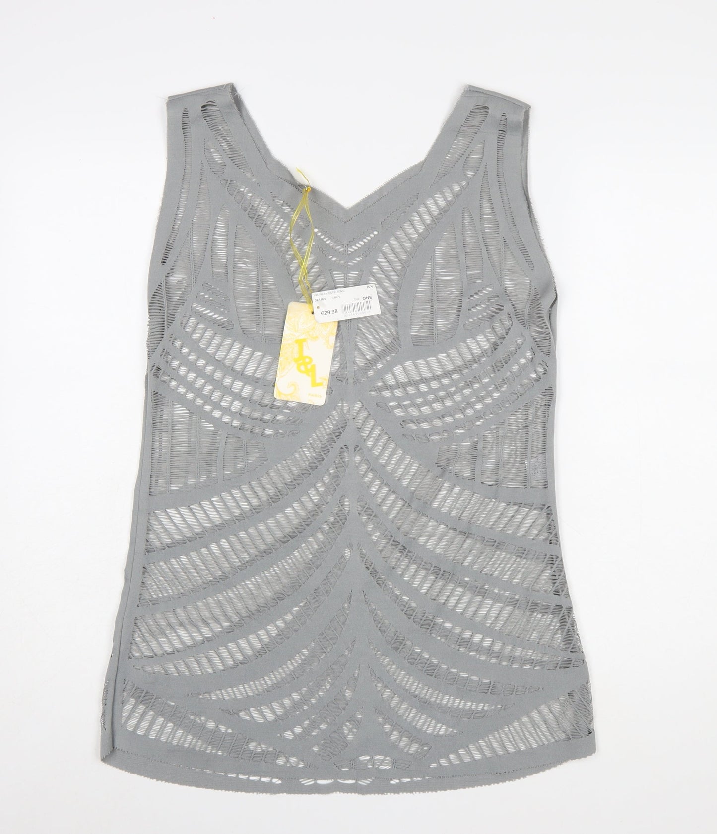J&L Paris Women Grey V-Neck Mesh Tunic Tank Top One Size