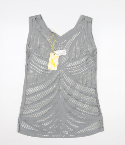 J&L Paris Women Grey V-Neck Mesh Tunic Tank Top One Size