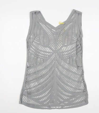 J&L Paris Women Grey V-Neck Mesh Tunic Tank Top One Size
