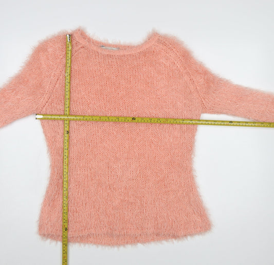 Peacocks Women's Pink Fluffy Knit Long Sleeve Pullover Jumper L
