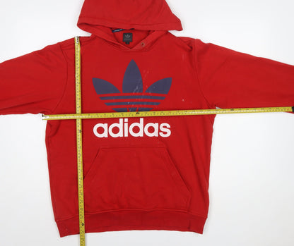 adidas Mens Red Pullover Hoodie M Graphic Logo Fleece Sweatshirt