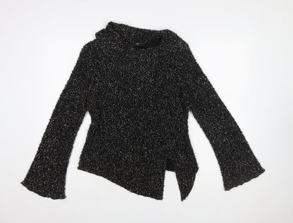 STAXS Womens Black Chunky-Knit High Neck Pullover Jumper Size 8