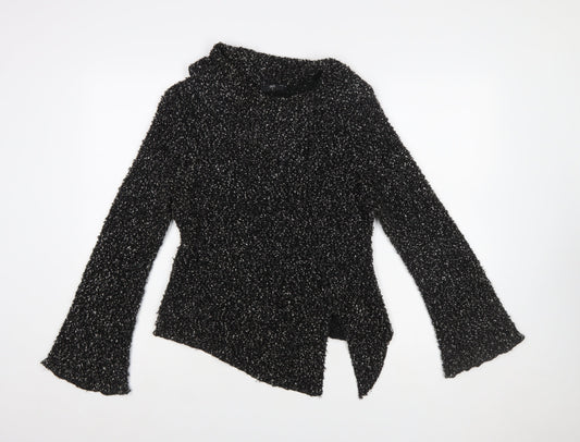 STAXS Womens Black Chunky-Knit High Neck Pullover Jumper Size 8