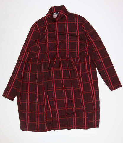 Simply Be Women Red Check Stretch Shift Dress Size 18