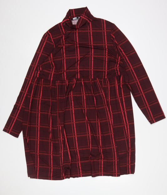 Simply Be Women Red Check Stretch Shift Dress Size 18