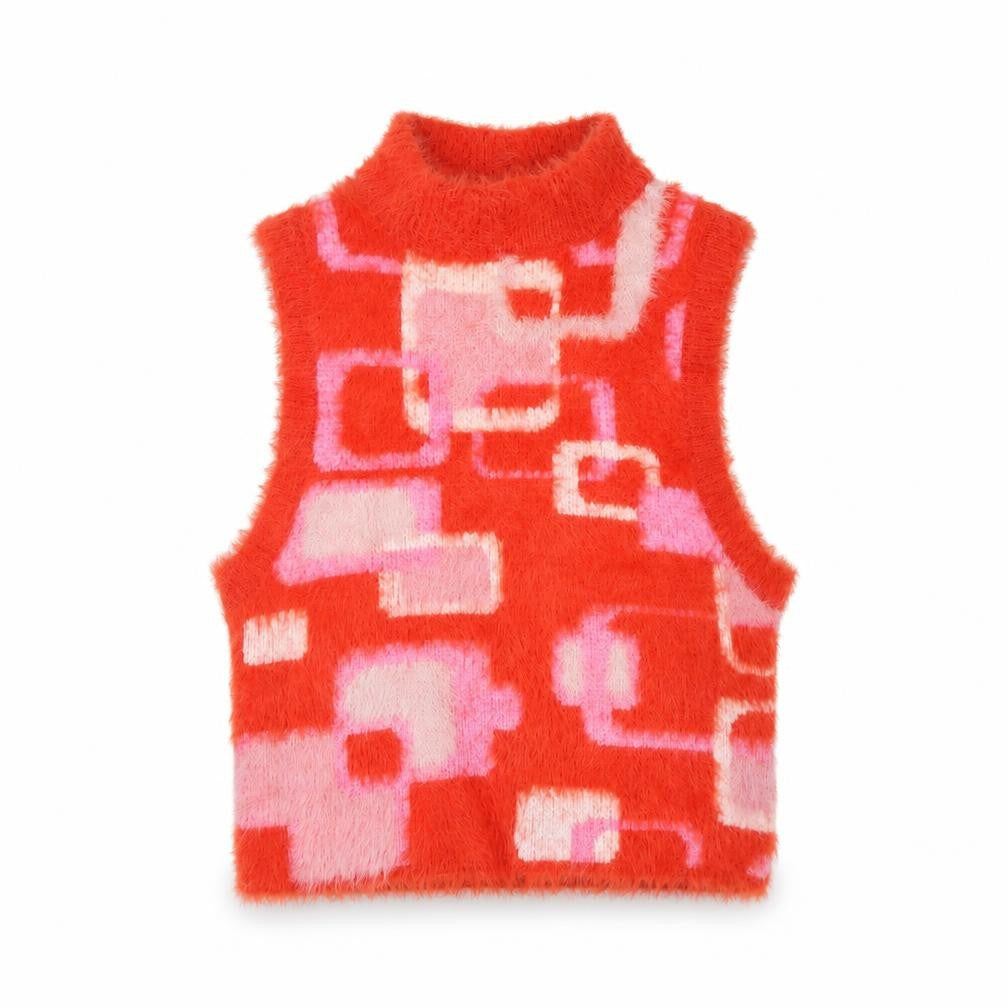 Vintage Supply Women's Red Retro Knit Sleeveless Roll Neck Vest Size 8