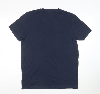 Jack & Jones Men's Blue Cotton Crew Neck Regular Fit T-Shirt Size L