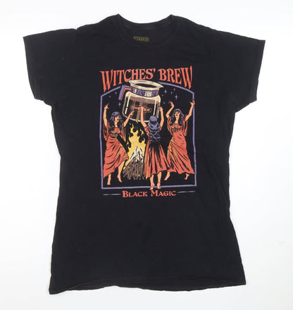 Steven Rhodes Women Black XL Witch Graphic Cotton T-Shirt