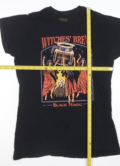 Steven Rhodes Women Black XL Witch Graphic Cotton T-Shirt