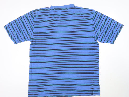 Casual Club Men's Blue Striped Short Sleeve Cotton T-Shirt L