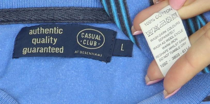 Casual Club Men's Blue Striped Short Sleeve Cotton T-Shirt L
