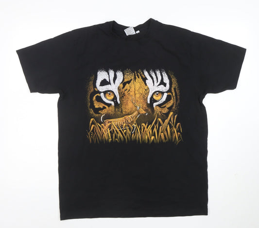 Wild Collection Men’s Black Tiger Eyes Graphic Animal Print T-Shirt L