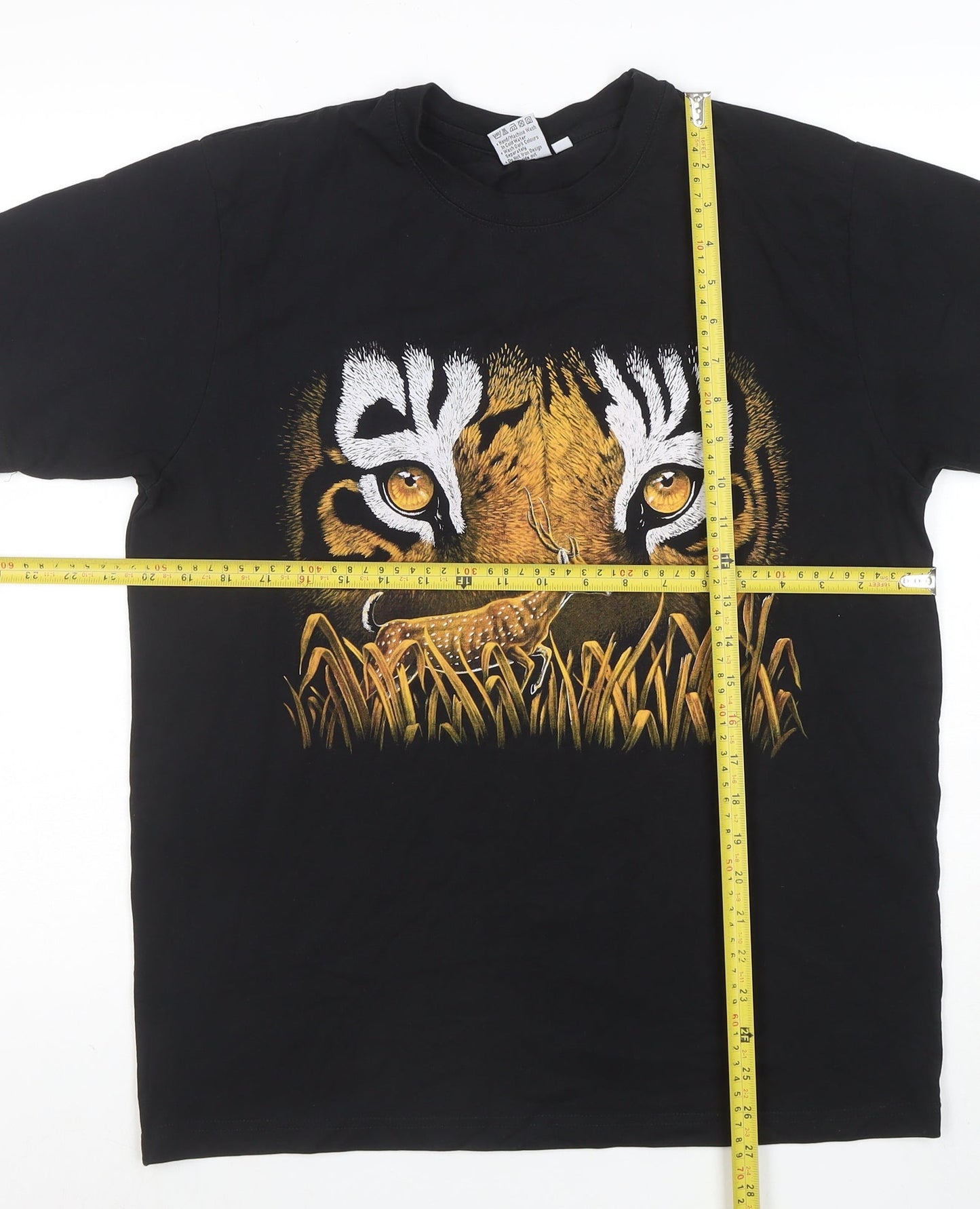 Wild Collection Men’s Black Tiger Eyes Graphic Animal Print T-Shirt L
