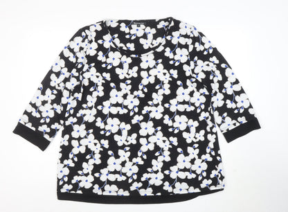 Bonmarché Women’s Black Floral 3/4 Sleeve Pullover Jumper Size 20