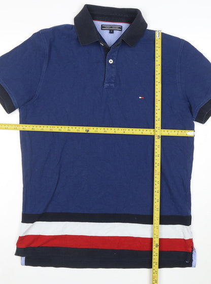 Tommy Hilfiger Men’s Blue Colourblock Cotton Polo Shirt Size M