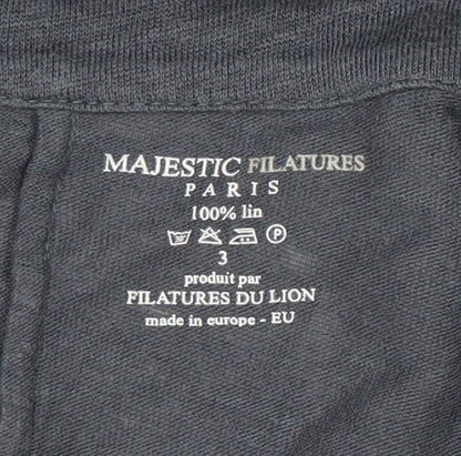 Majestic Filatures Womens Grey Linen Long Sleeve Open Cardigan L