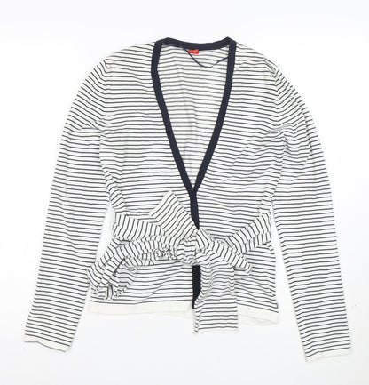 Esprit Women’s White Striped Belted Cardigan Size M Long Sleeve